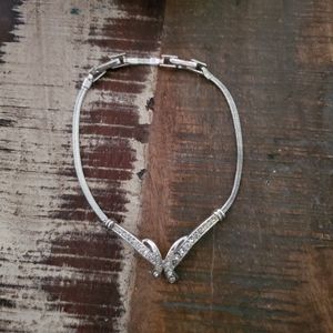 Avon Vintage Silver Tone Herringbone Rhinestone Butterfly Bracelet